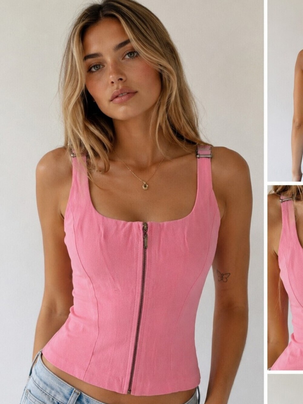 Vintage Visage Royal Pink Zip Front Corset Tank Top Made in USA Size 2